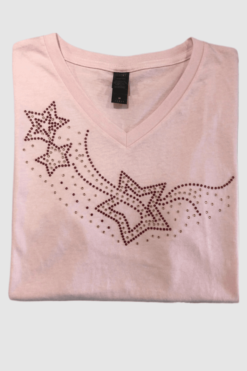 Tee-shirt rose strass étoiles
