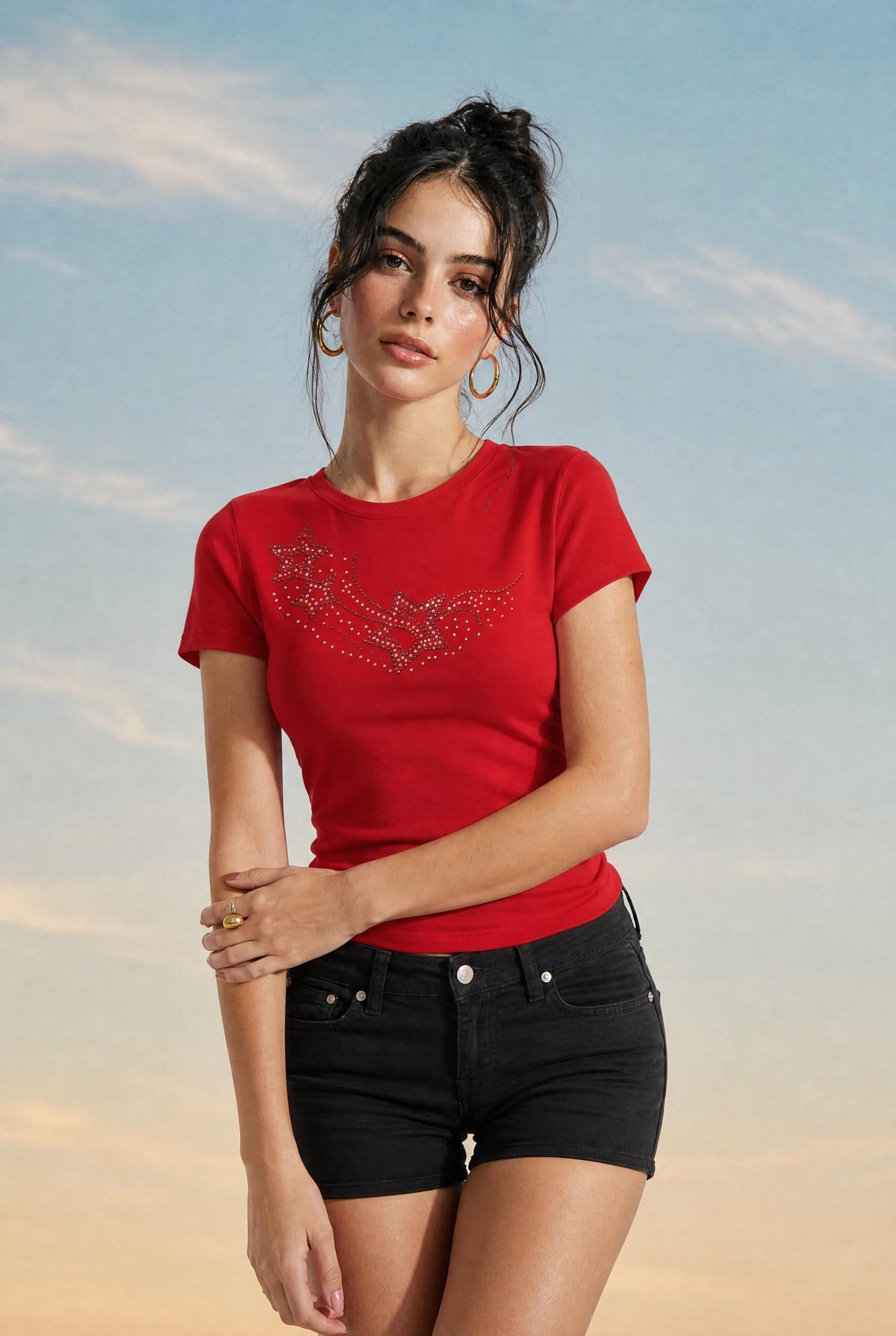 mannequin strass étoiles tshirt rouge