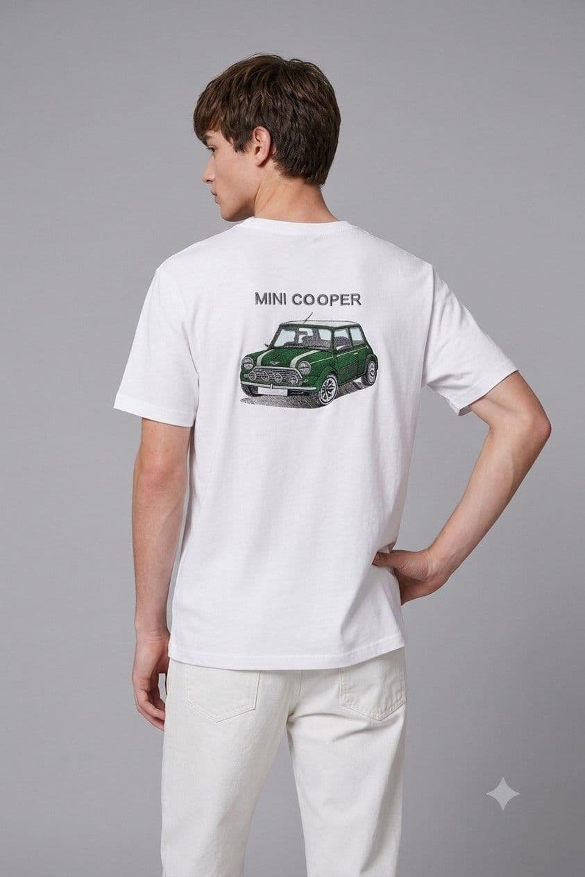 Tee-shirt blanc brodé mini cooper