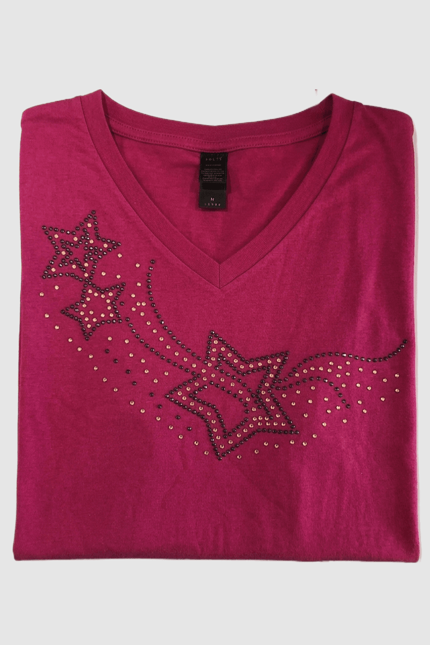 Tee-shirt fushia strass étoiles