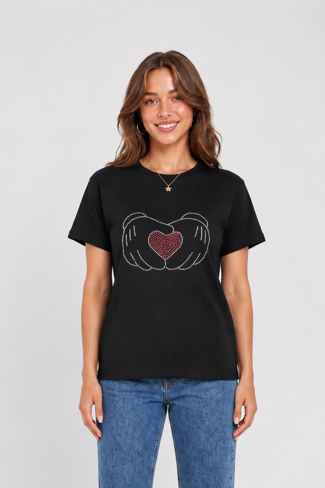 T-shirt strass mains et coeur