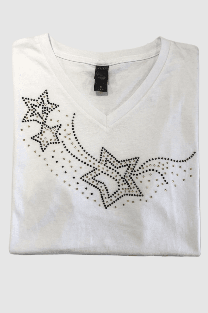Tee-shirt blanc strass étoiles
